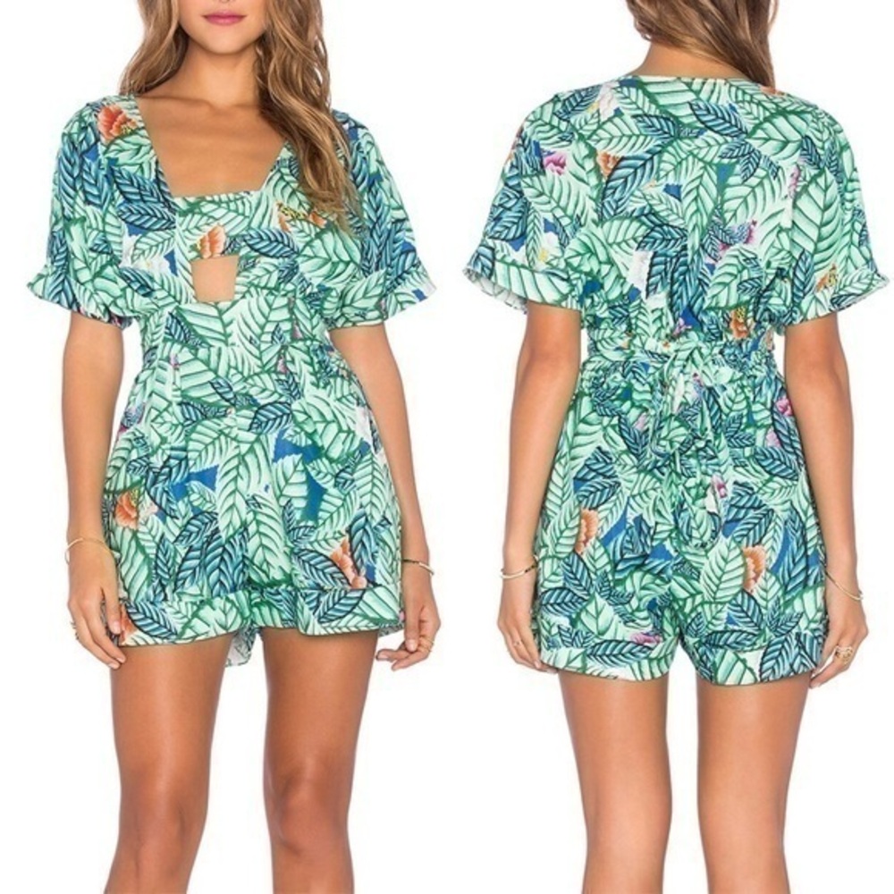 Mara Hoffman NWT Bandeau Romper Linen Green Floral Mini Romper XS (0)